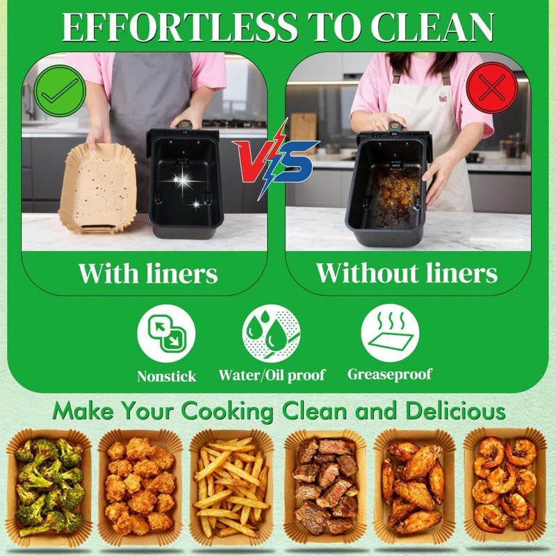 BYKITCHEN 300PCS Air Fryer Liners for Ninja Dual Airfryer, Rectangle Disposable Air Fryer Parchment Paper Compatible with Ninja DZ201/ DZ401/ DZ550, Bella Slim Airfryer &More, Air Fryer Accessories - Image 5